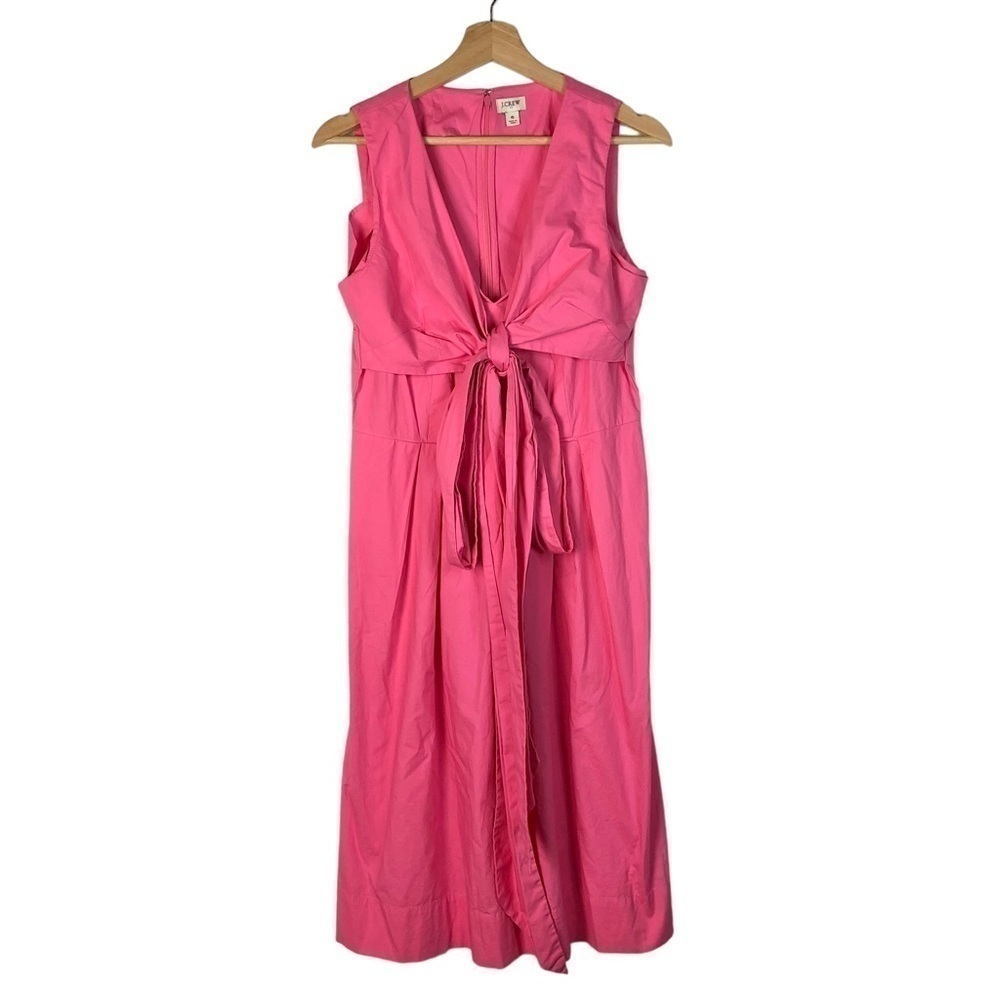 J. Crew Hot Pink Tie Front Sleeveless Cotton Midi Dress 6